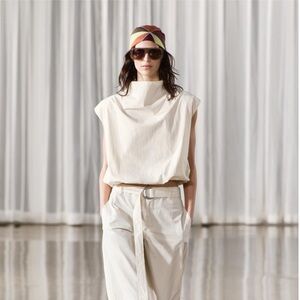 Zara | Collection Cotton Mock Neck Balloon Top Blouse